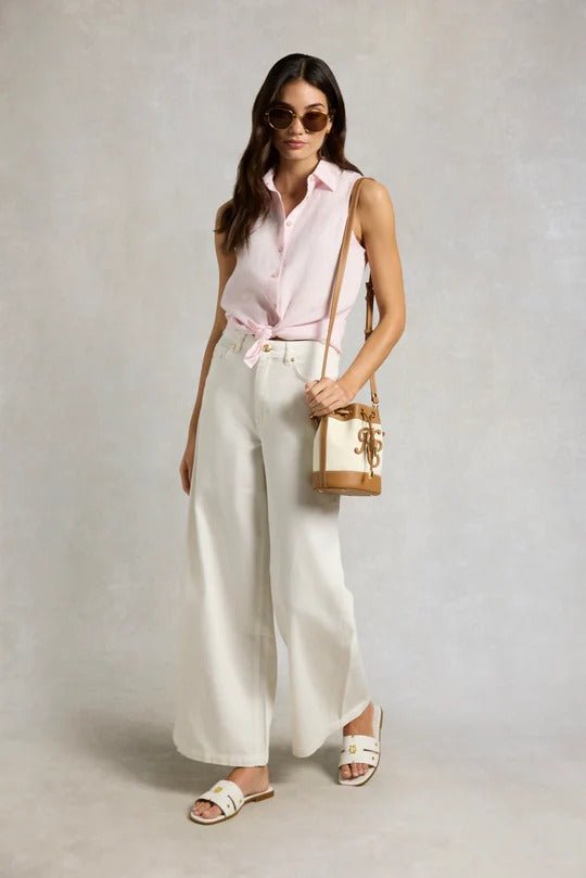 Young Ideas & Henmores -Sleeveless Amalfi Linen Shirt -Powder Pink -XS