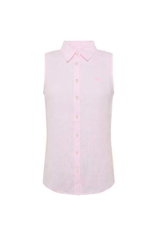 Young Ideas & Henmores -Sleeveless Amalfi Linen Shirt -Powder Pink -XS