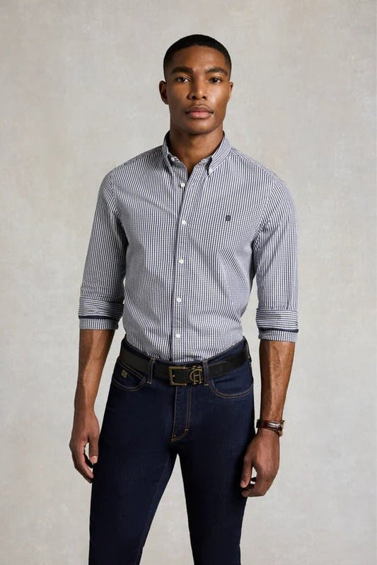 Young Ideas & Henmores - Slim Fit Button Down Shirt - Navy Gingham - M