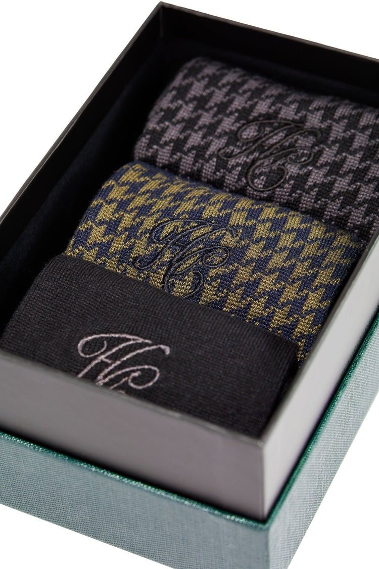 Young Ideas/Henmores - Sock Gift Box - Charcoal Houndstooth Set - 41579