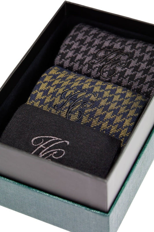 Young Ideas/Henmores - Sock Gift Box - Charcoal Houndstooth Set - 41579
