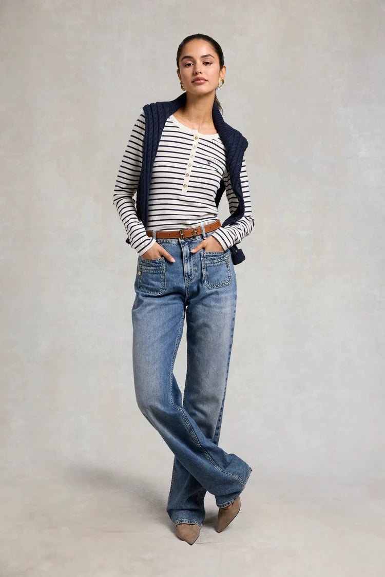 Young Ideas & Henmores - Striped Grandad Top - Ink Navy - XS