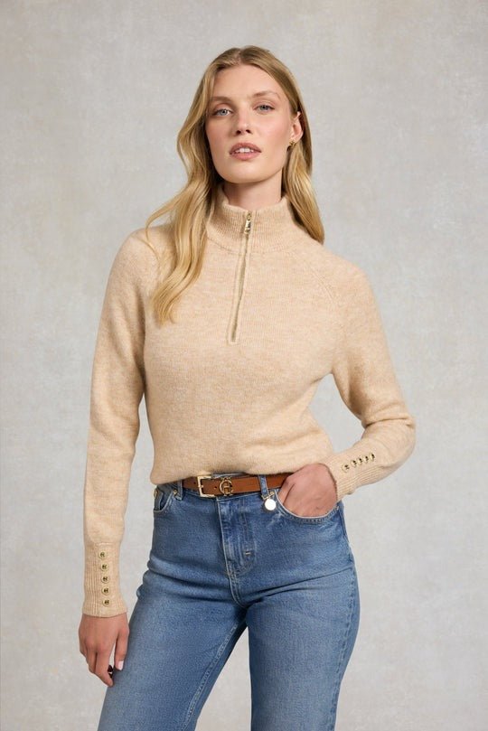 Young Ideas/Henmores - Tori Quarter Zip Knit - Light Camel - XS