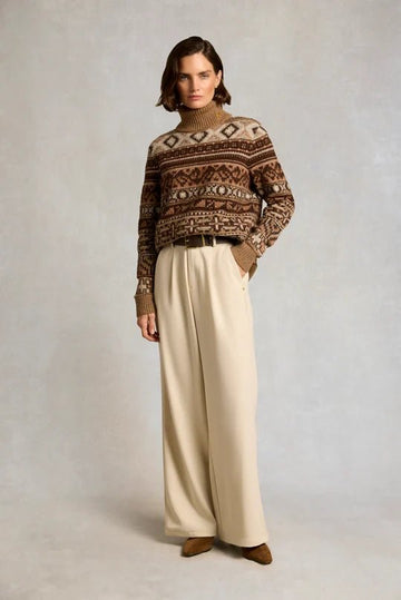 Young Ideas & Henmores -Vostock Roll Neck Knit -Camel Fairisle -L