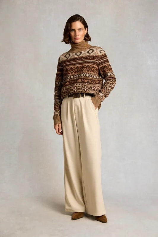 Young Ideas & Henmores -Vostock Roll Neck Knit -Camel Fairisle -L