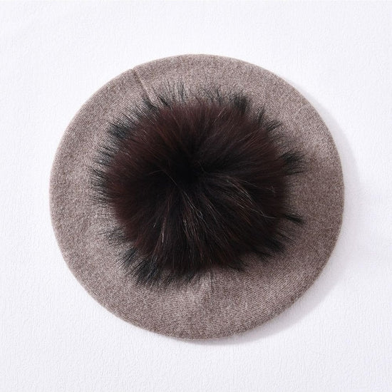 Young Ideas/Henmores - Clarence Beret with Detachable Pom - Pom - Biscuit - OS