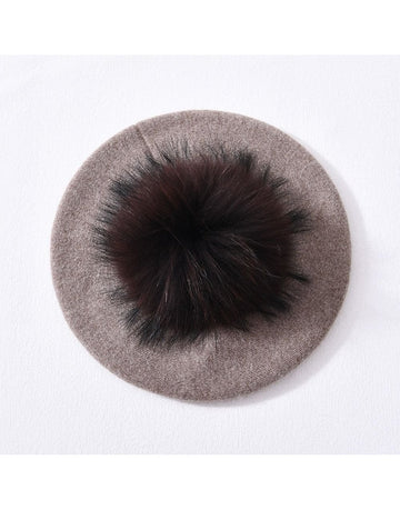 Young Ideas/Henmores - Clarence Beret with Detachable Pom - Pom - Biscuit - OS