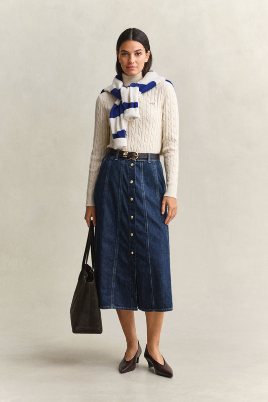 Stretch Cotton Cable Turtleneck Jumper