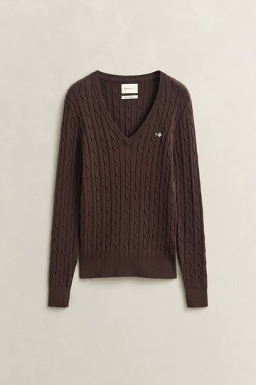 Stretch Cotton Cable V-Neck Jumper