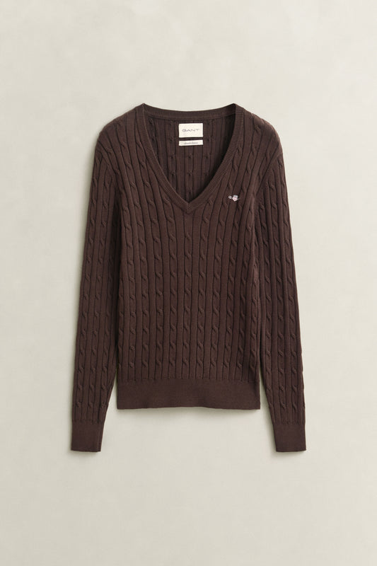 Stretch Cotton Cable V-Neck Jumper