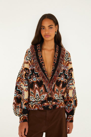 Tapestry Dream Knit Fringe Cardigan