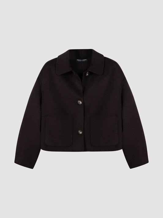 Wool Blend Boxy Jacket with Shirt Collar