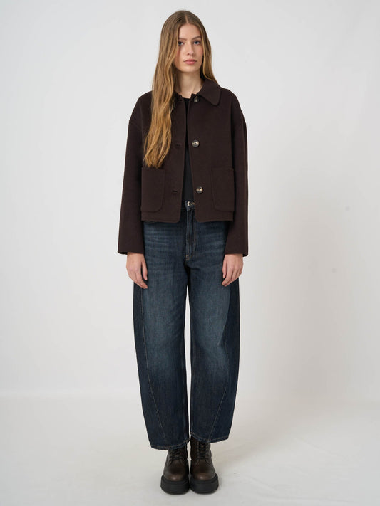 Wool Blend Boxy Jacket with Shirt Collar