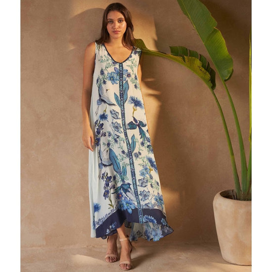 Young Ideas/Henmores - Daphne Silk Crystal Front Dress - Blue Flowers - XS