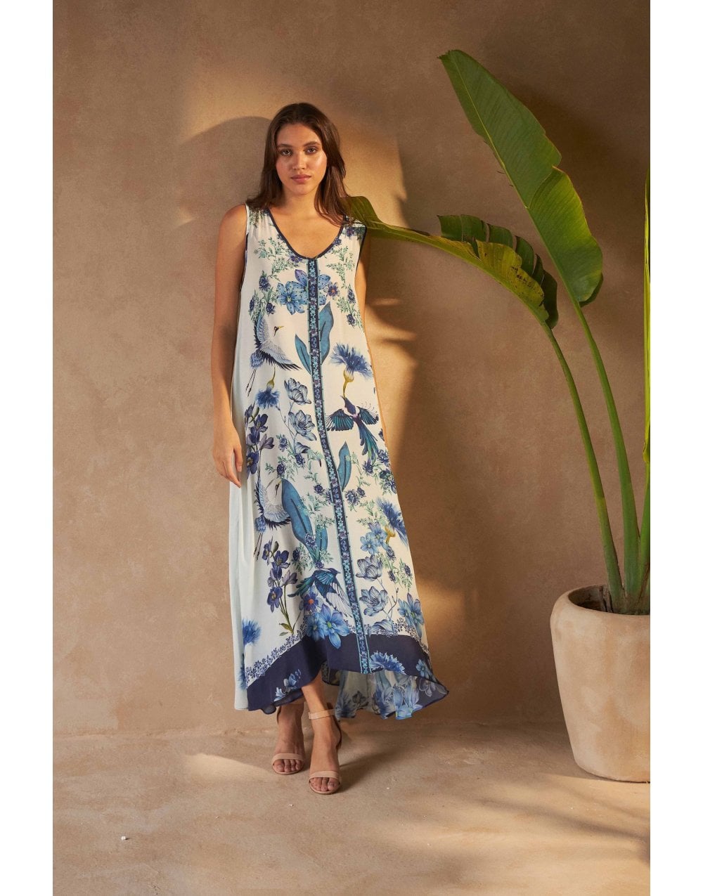 Young Ideas/Henmores - Daphne Silk Crystal Front Dress - Blue Flowers - XS