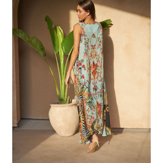 Young Ideas/Henmores - Daphne Silk Crystal Front Dress - Blue Flowers - XS