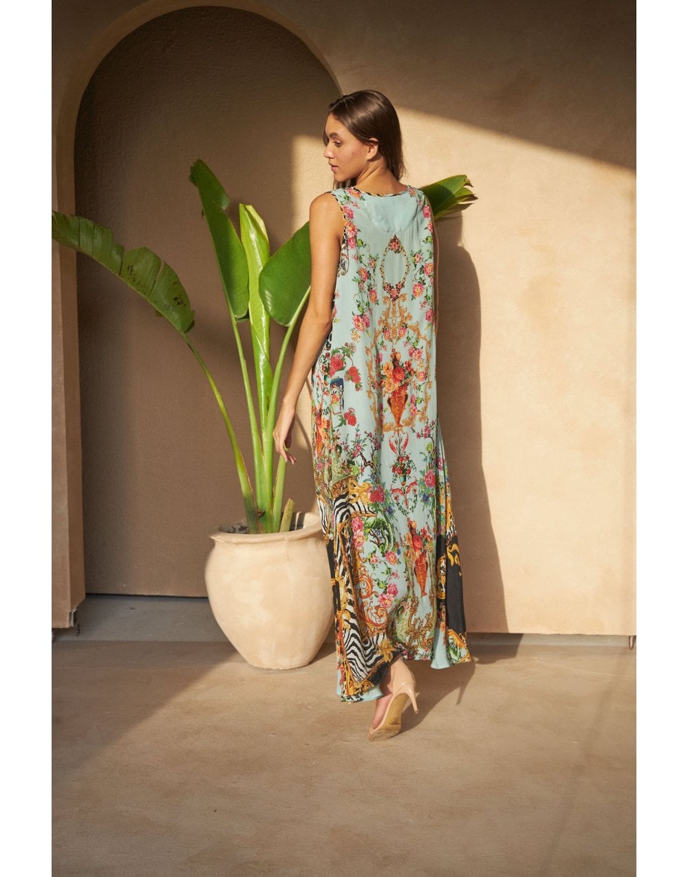 Young Ideas/Henmores - Daphne Silk Crystal Front Dress - Blue Flowers - XS