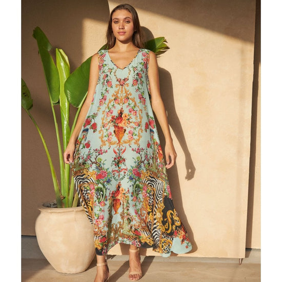 Young Ideas/Henmores - Daphne Silk Crystal Front Dress - Blue Flowers - XS