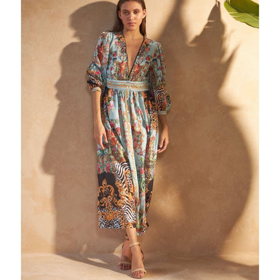 Young Ideas/Henmores - Saigon Linen Crystal Dress - Blue Flowers - XS