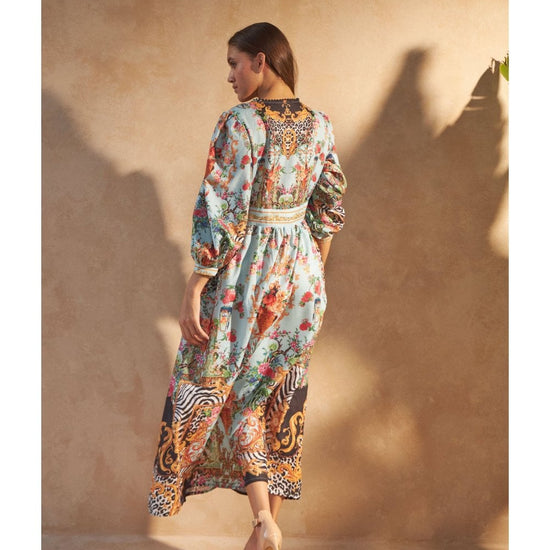 Young Ideas/Henmores - Saigon Linen Crystal Dress - Blue Flowers - XS