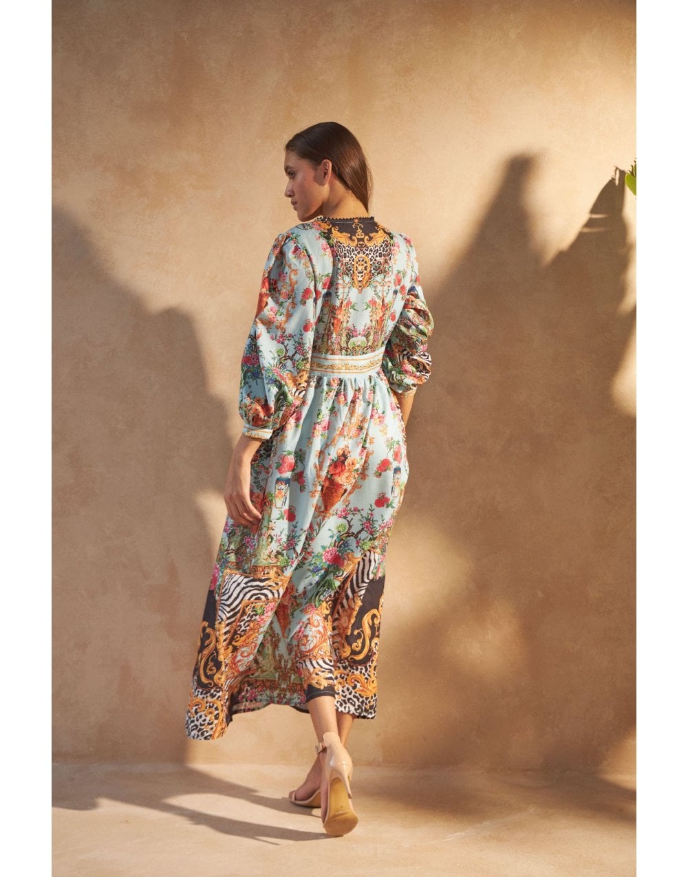 Young Ideas/Henmores - Saigon Linen Crystal Dress - Blue Flowers - XS