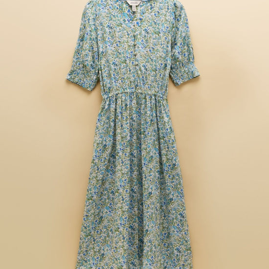 Young Ideas & Henmores - Adele Floral Puff Sleeve Midi Dress - Green/Blue - 8