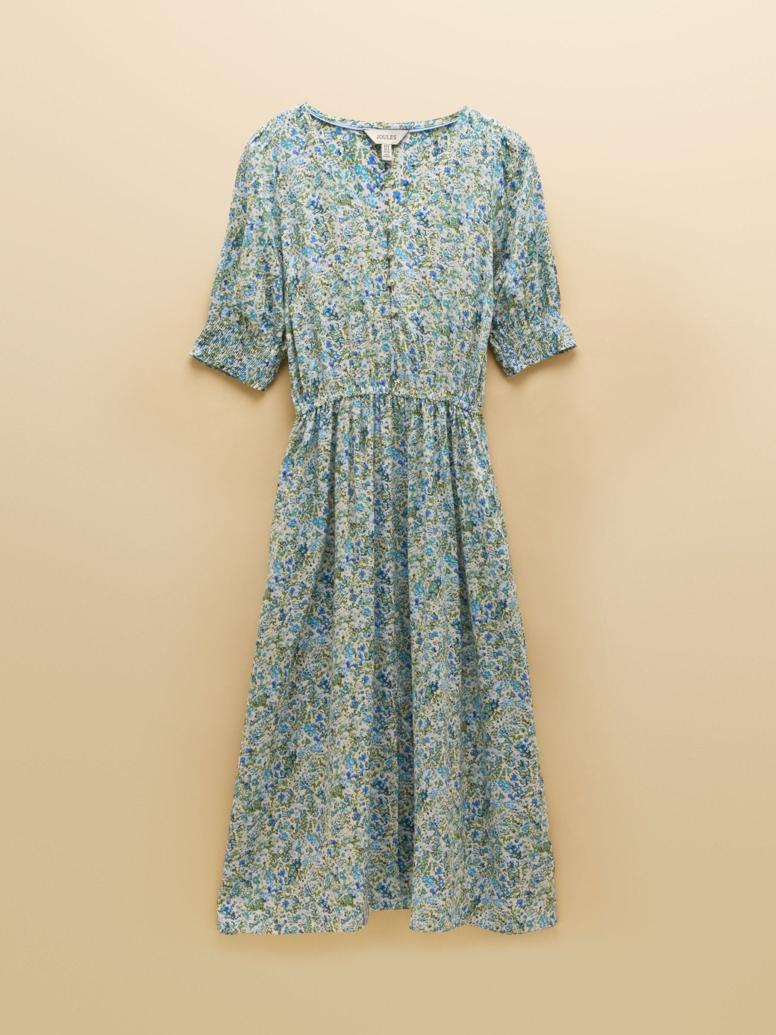 Young Ideas & Henmores - Adele Floral Puff Sleeve Midi Dress - Green/Blue - 8