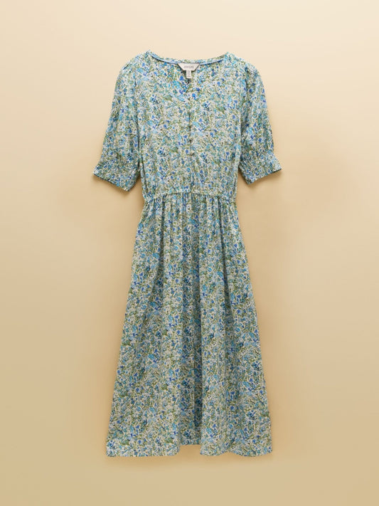 Young Ideas & Henmores - Adele Floral Puff Sleeve Midi Dress - Green/Blue - 8