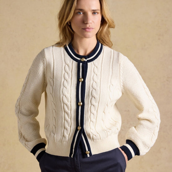 Young Ideas & Henmores - Andie Contrast Placket Cardigan - Cream - XS