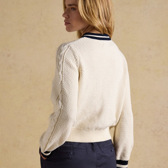 Young Ideas & Henmores - Andie Contrast Placket Cardigan - Cream - XS