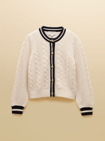 Young Ideas & Henmores - Andie Contrast Placket Cardigan - Cream - XS