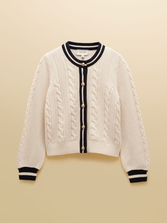 Young Ideas & Henmores - Andie Contrast Placket Cardigan - Cream - XS