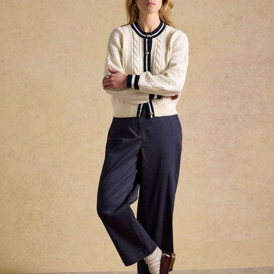 Young Ideas & Henmores - Andie Contrast Placket Cardigan - Cream - XS