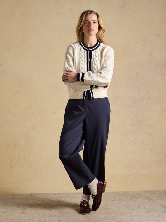 Young Ideas & Henmores - Andie Contrast Placket Cardigan - Cream - XS