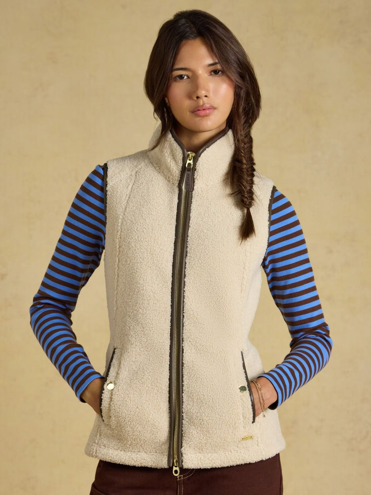 Young Ideas & Henmores -Borg Heritage Longline Gilet -Cream -8