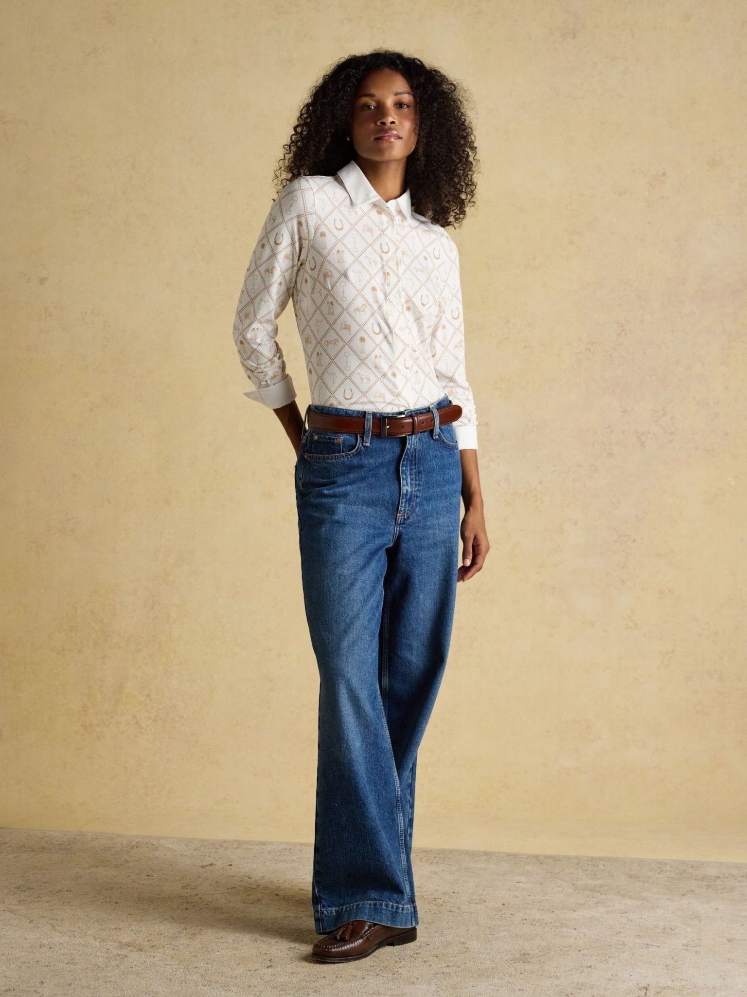 Young Ideas/Henmores - Charlotte Horse Icons Jersey Shirt - Cream/Camel - 8