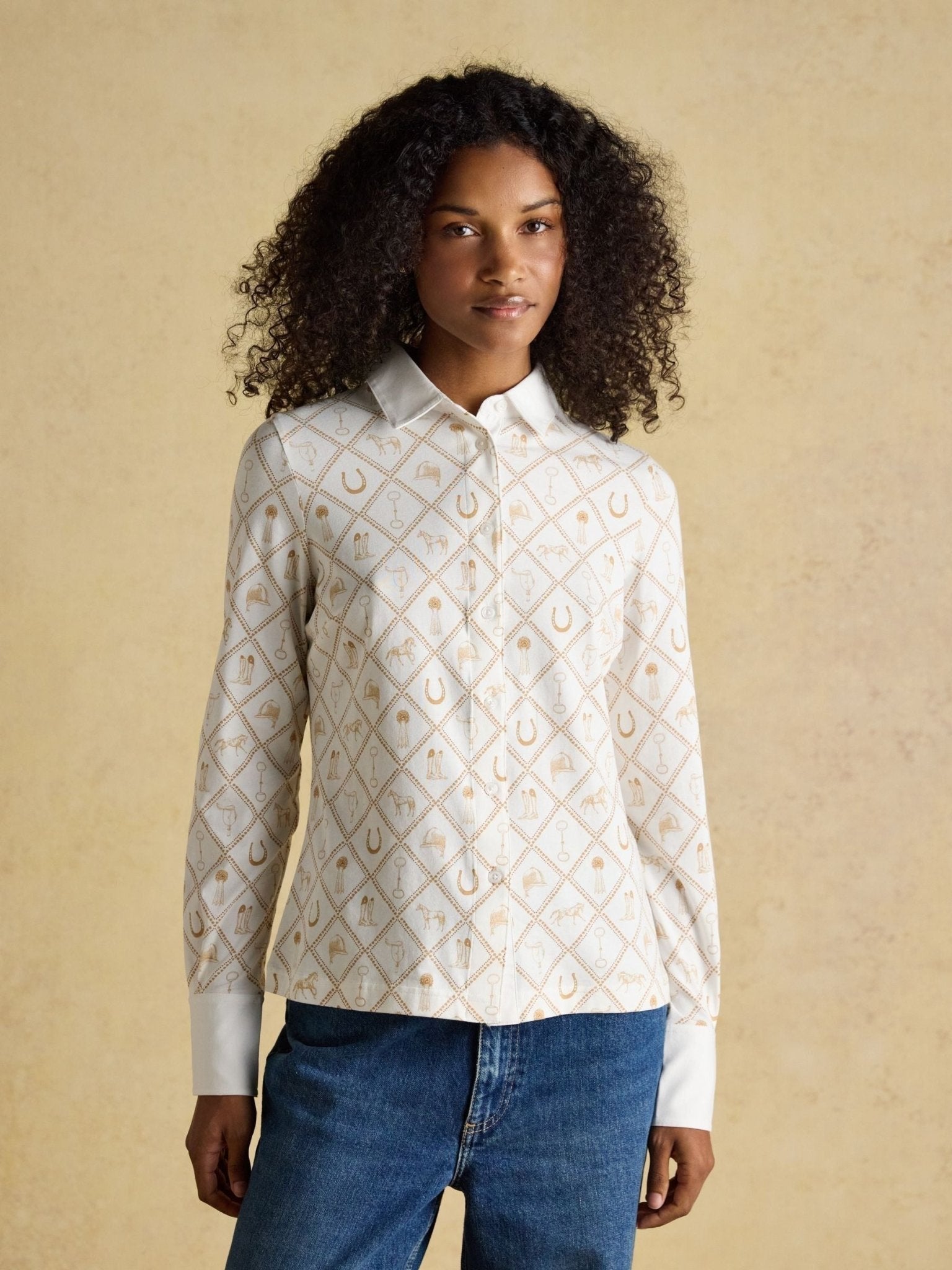 Young Ideas/Henmores - Charlotte Horse Icons Jersey Shirt - Cream/Camel - 8