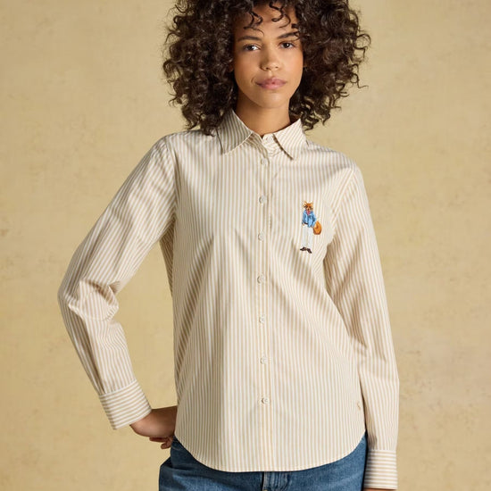 Young Ideas & Henmores -Classic Poplin Jonty Shirt -Tan/White -8
