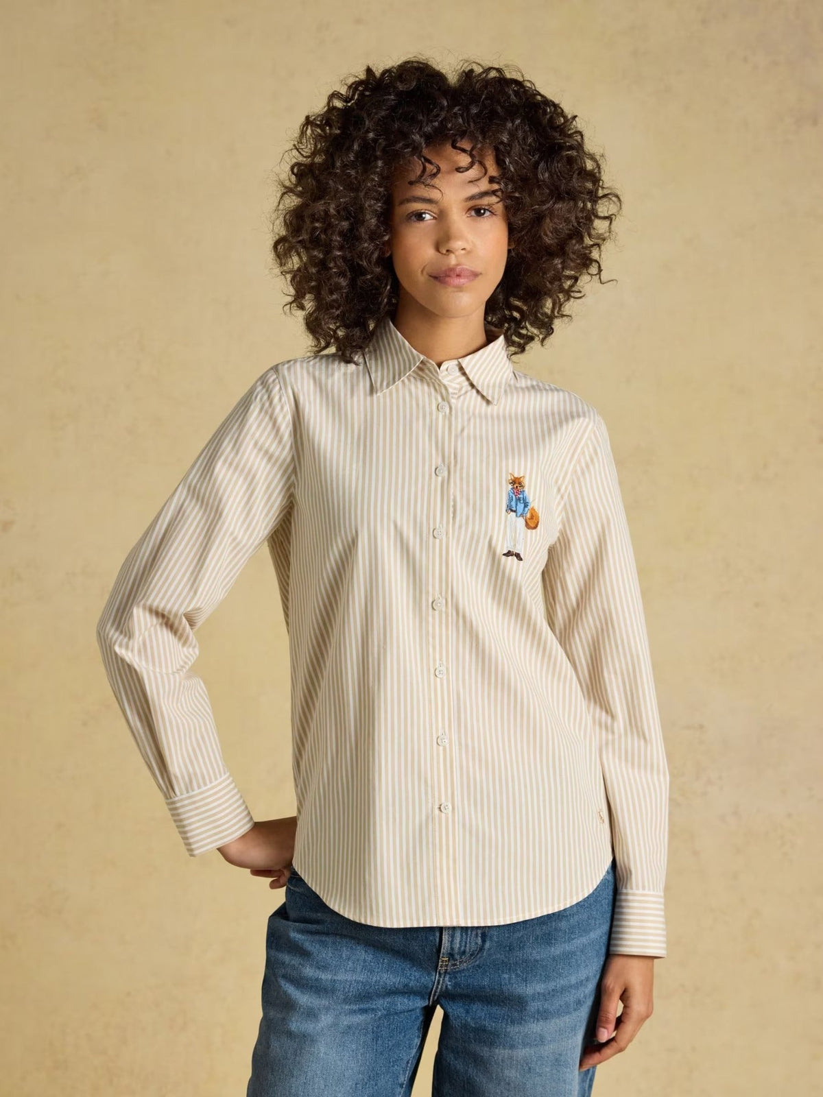 Young Ideas & Henmores -Classic Poplin Jonty Shirt -Tan/White -8