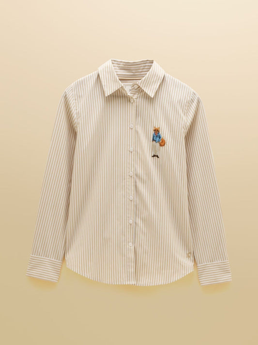 Young Ideas & Henmores -Classic Poplin Jonty Shirt -Tan/White -8