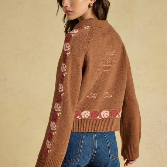 Young Ideas & Henmores -Cowboy Collared Cardigan -Tan Brown -L