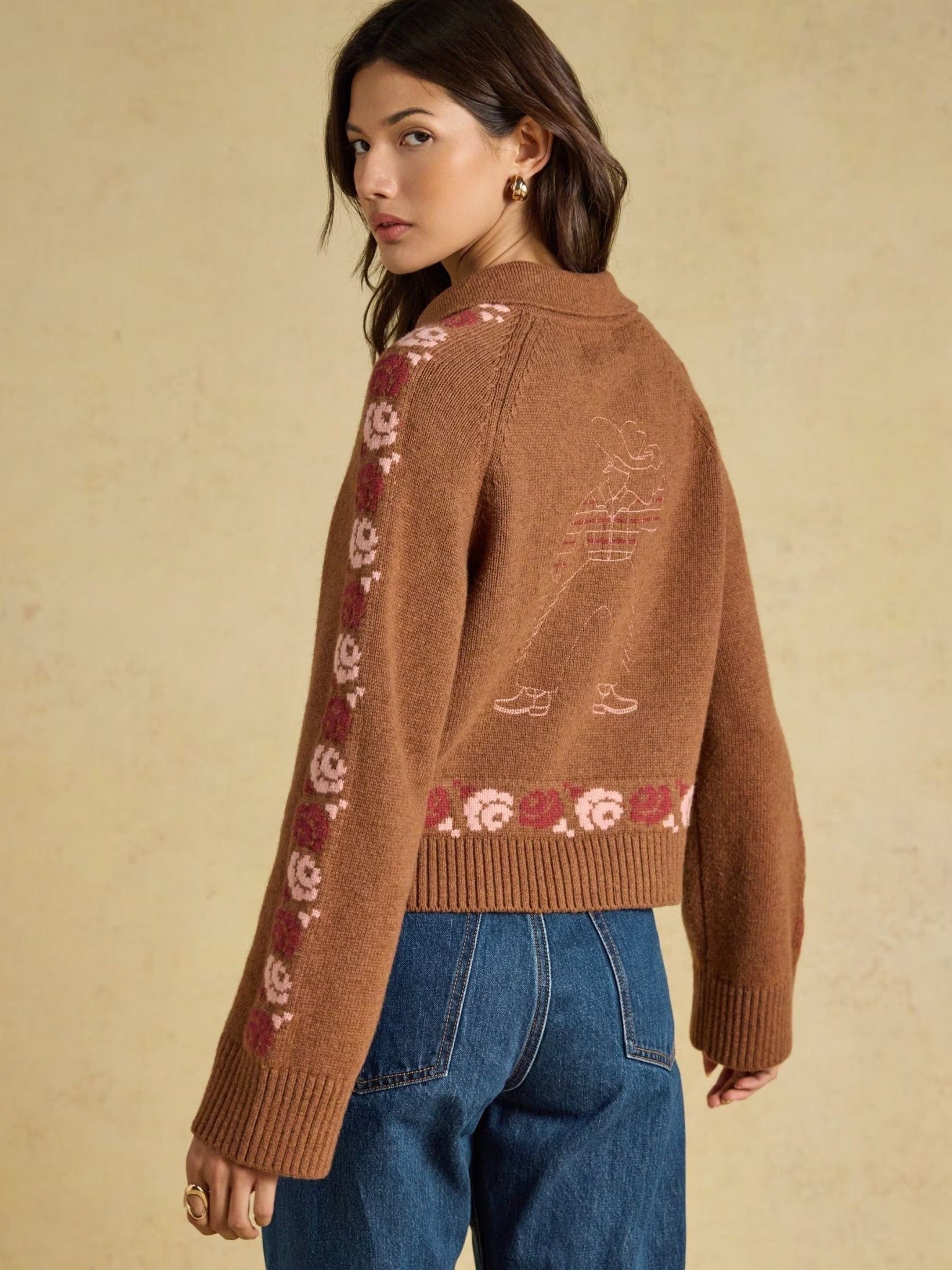 Young Ideas & Henmores -Cowboy Collared Cardigan -Tan Brown -L