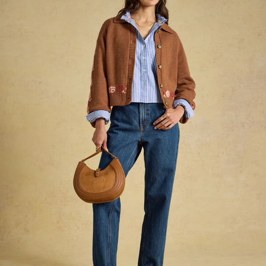 Young Ideas & Henmores -Cowboy Collared Cardigan -Tan Brown -L