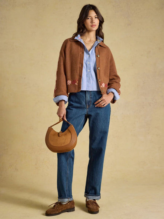 Young Ideas & Henmores -Cowboy Collared Cardigan -Tan Brown -L
