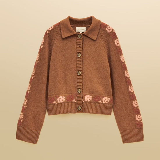 Young Ideas & Henmores -Cowboy Collared Cardigan -Tan Brown -L