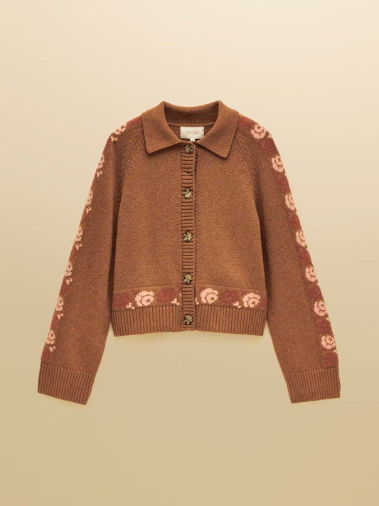 Young Ideas & Henmores -Cowboy Collared Cardigan -Tan Brown -L