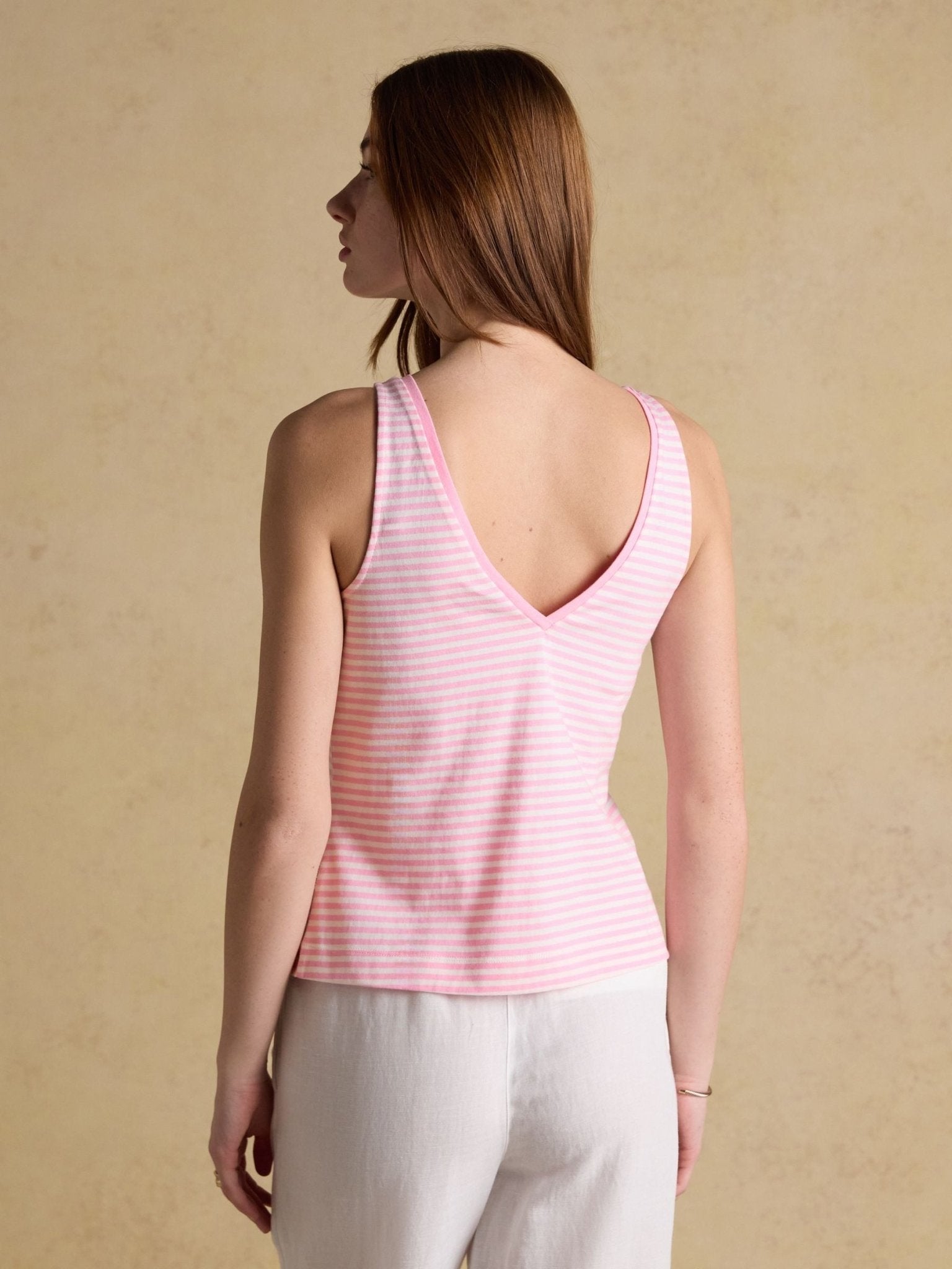 Young Ideas & Henmores - Delilah V Neck Jersey Tank Top - Pink Stripe - 8