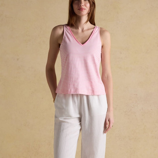 Young Ideas & Henmores - Delilah V Neck Jersey Tank Top - Pink Stripe - 8