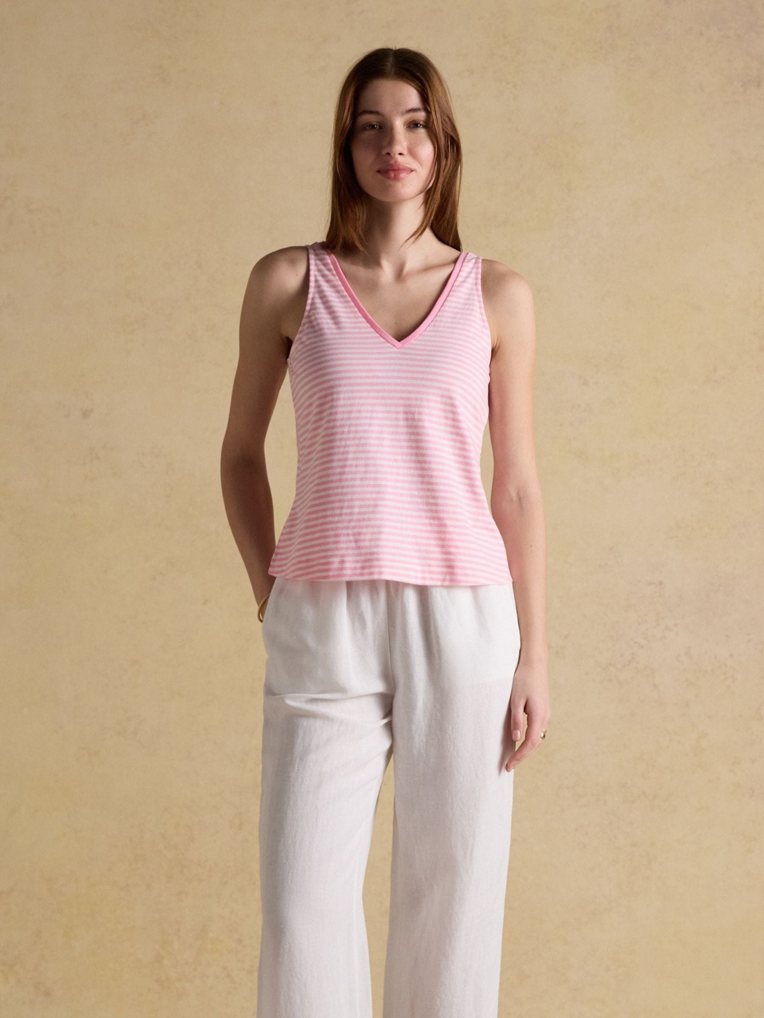Young Ideas & Henmores - Delilah V Neck Jersey Tank Top - Pink Stripe - 8