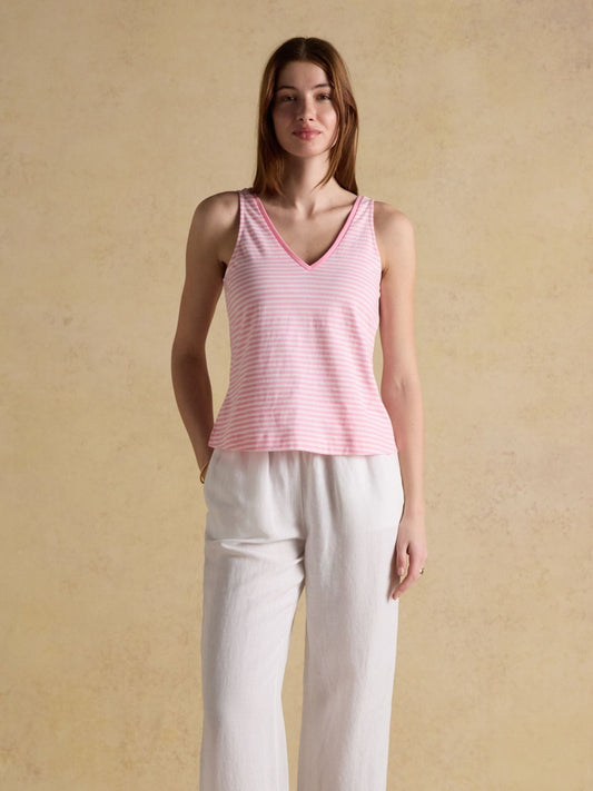 Young Ideas & Henmores - Delilah V Neck Jersey Tank Top - Pink Stripe - 8
